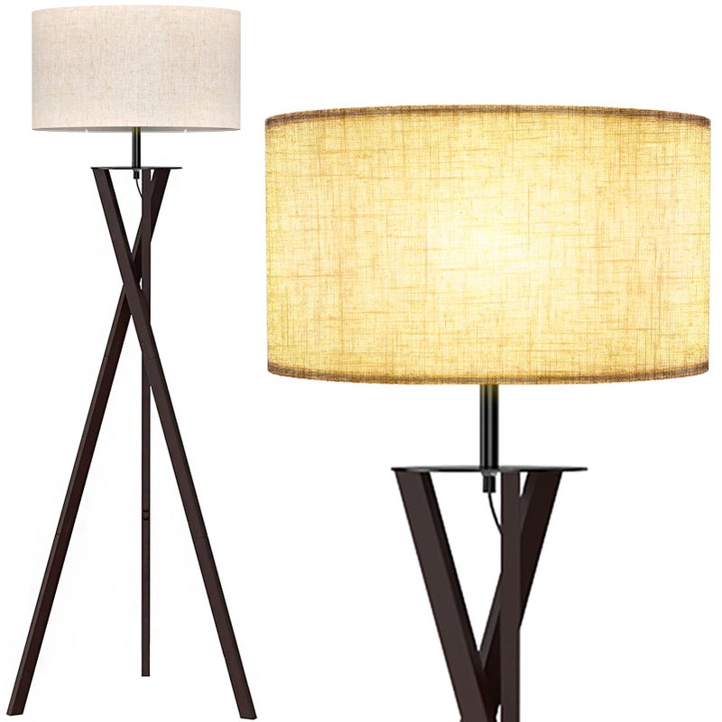 LEPOWER Tripod Floor Lamp, Mid Century Wood Floor Lamps for Living Room, Bedroom and Office, Flaxen Lamp Shade with E26 Lamp Base - Image 1